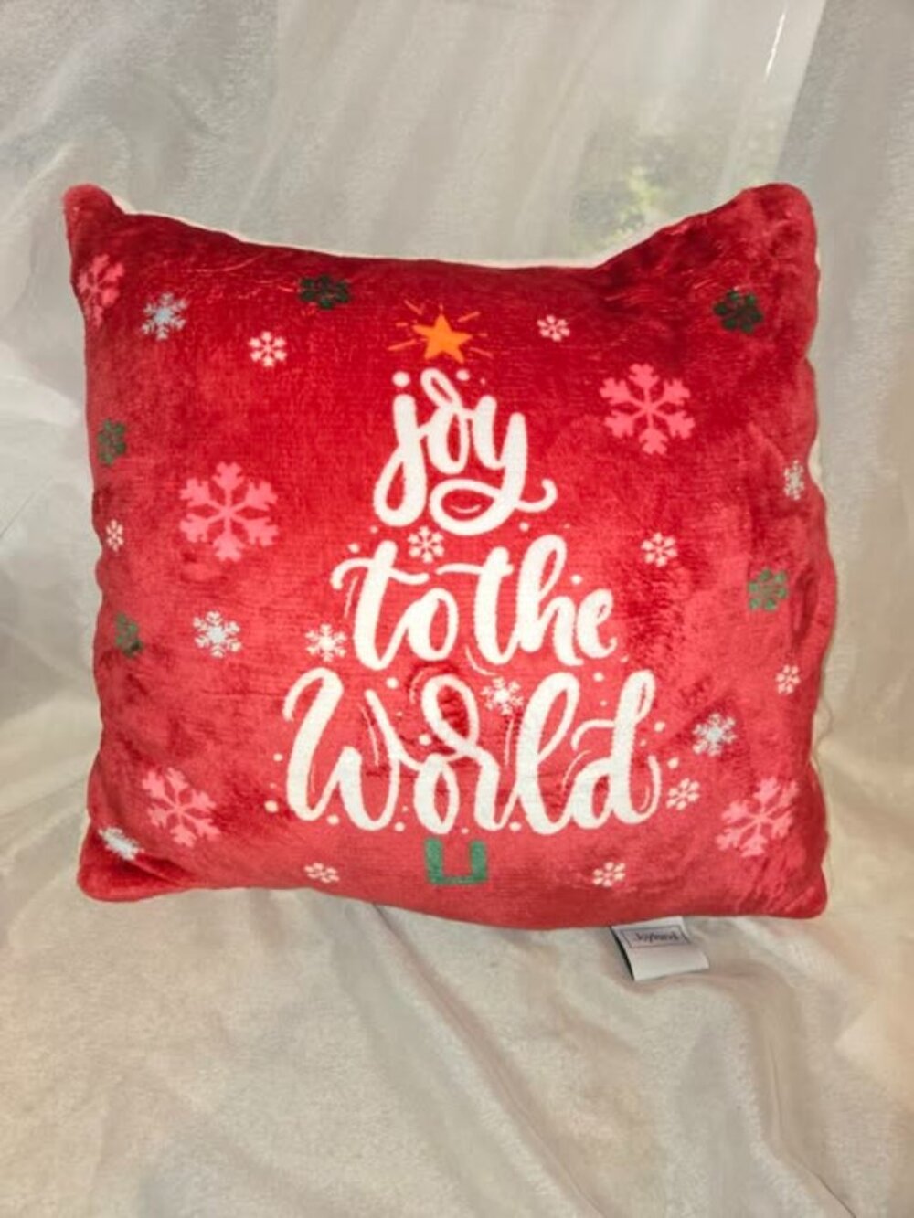 Joyland "joy to the world" Plush Christmas Pillow Multicolor Snowflakes
